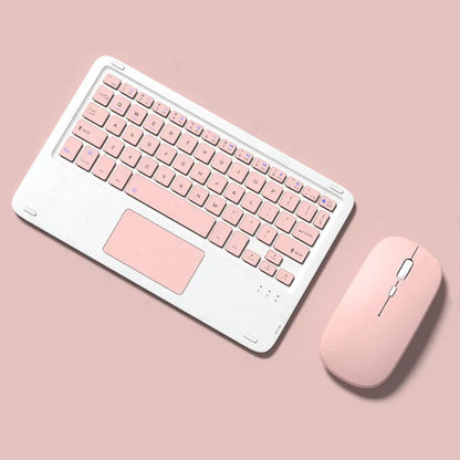 Bluetooth wireless keyboard and mute mouse set in compact 24.8cm design with charging cable