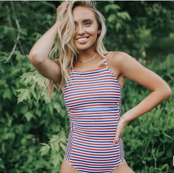 Women's XL Crochet Bandage Cut Out Monokini Swimsuit on beach