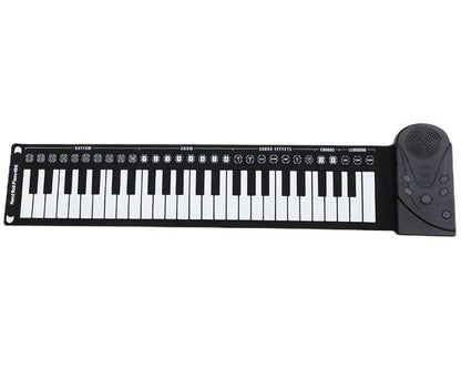 Portable 88-key digital piano with flexible, roll-up design for easy transportation and storage