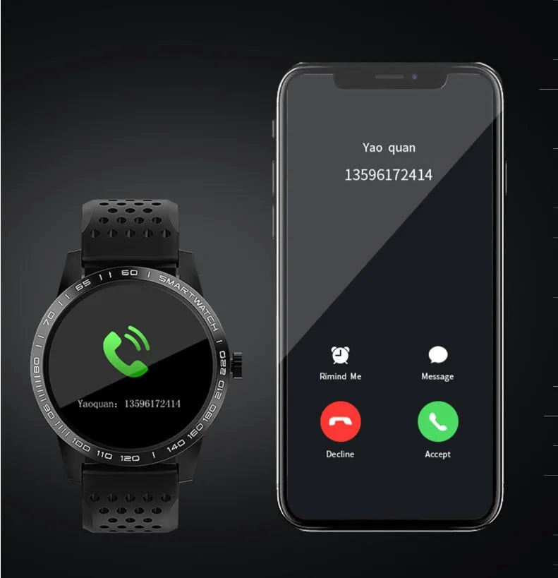 Black smart bracelet with colour screen displaying heart rate and fitness data on a wrist