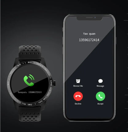Black smart bracelet with colour screen displaying heart rate and fitness data on a wrist