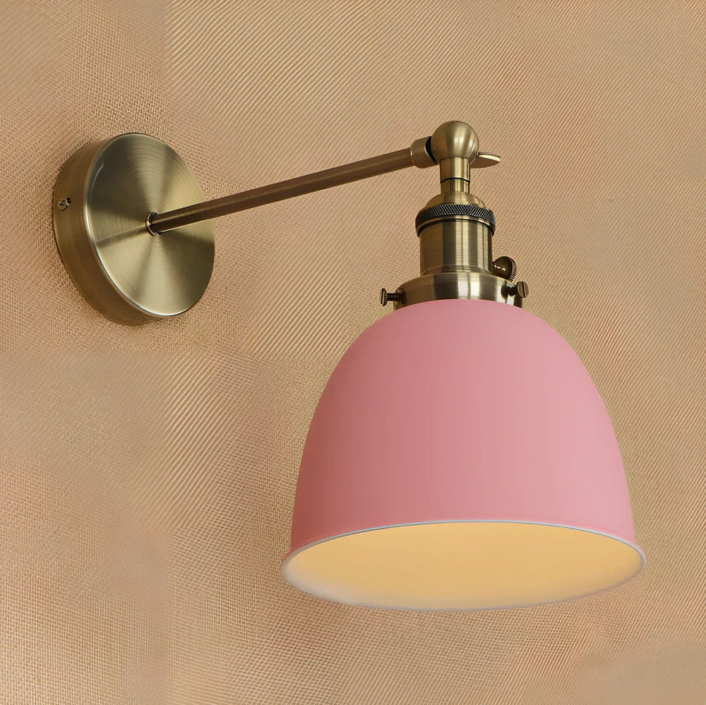 Bedroom light with adjustable iron shade in multiple colour options