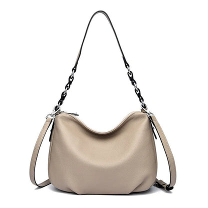 Genuine leather women's crossbody shoulder bag 30x8x21cm in apricot, black, or gray with double strap