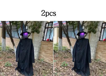 Halloween hanging ghost prop with red eyes, voice and touch activation, and 1.7m height option