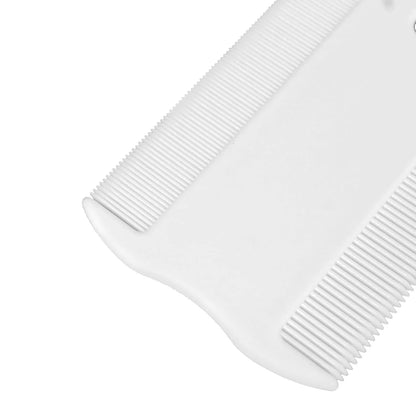 Double-sided plastic flea comb for pets showing dense teeth and 5 cm length for dog and cat grooming