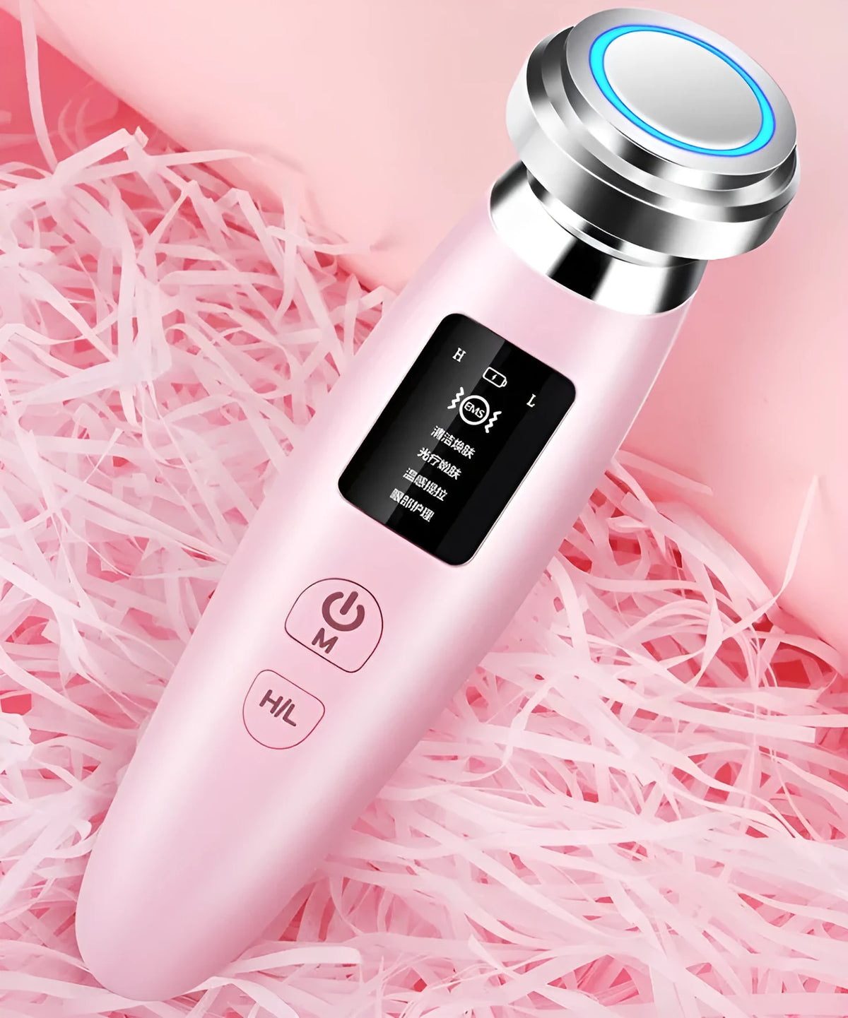 Pink skin rejuvenation instrument for facial cleansing with 185mm length
