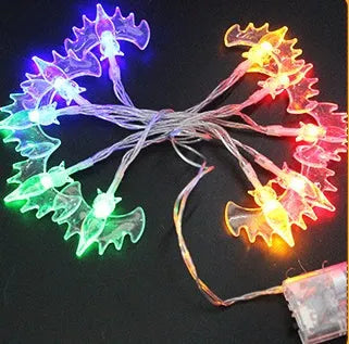 Halloween LED string lights with pumpkin, ghost and bat decorations on 1.2 metre battery-powered cord