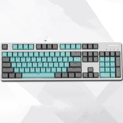 Set of two-colour PBT plastic keycaps for mechanical keyboards on a dark background.