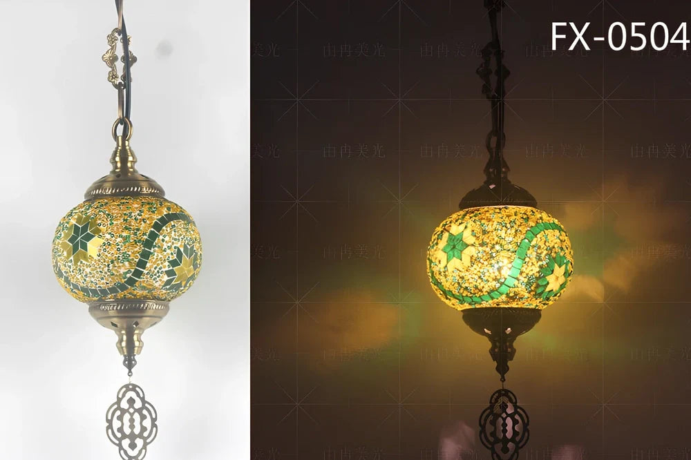 Turkish glass chandelier with 148mm shade and 1.2m adjustable cable on 10cm chassis