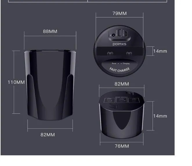 Black X9 car wireless charging cup and base for QI smartphones with Micro USB cable.