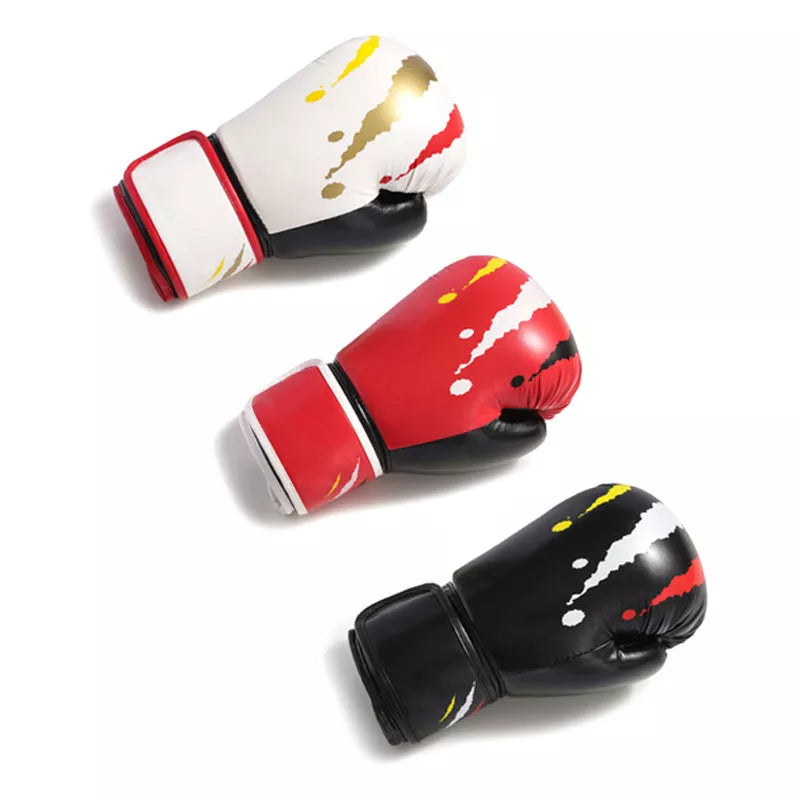 Training boxing gloves in white, red, and black for wrist and palm protection
