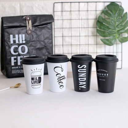 350ml ROKEN stainless steel cup in coffee black with lid, straight and curved straws for travel use