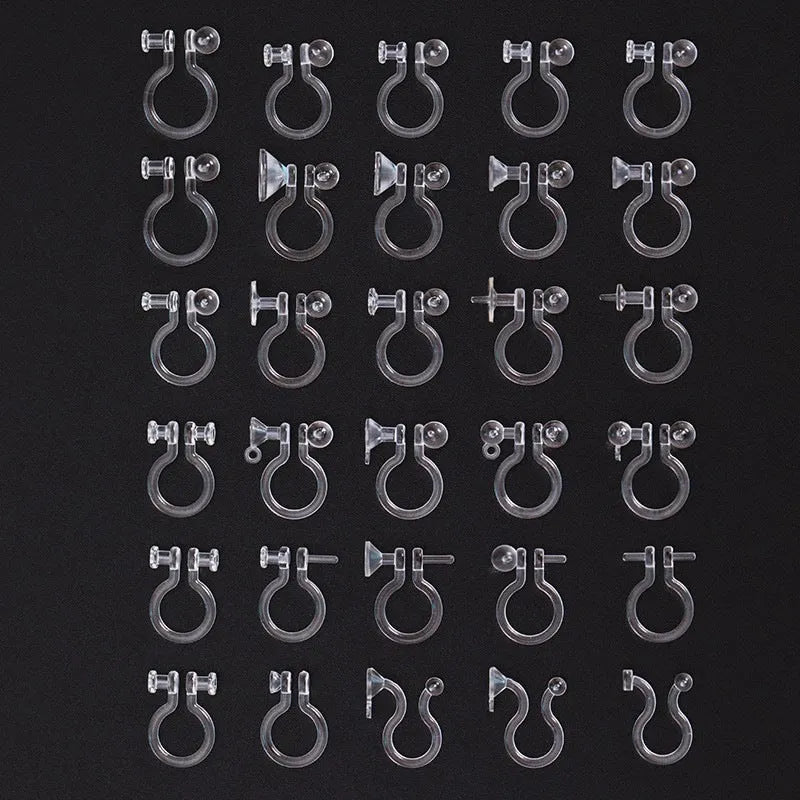 Transparent U-shaped plastic resin ear clip converter for stud earrings, unisex, single piece