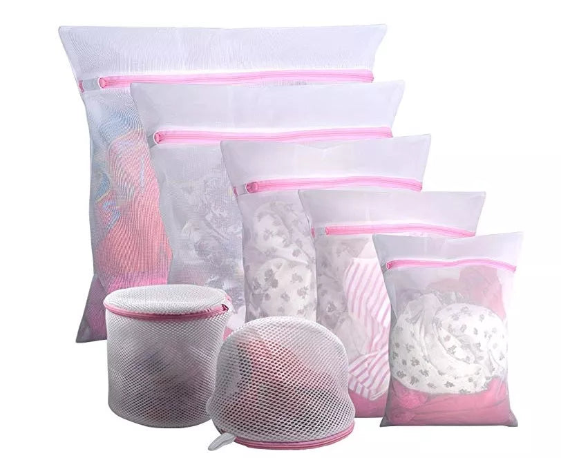 White nylon mesh laundry bag set for delicate garments protection