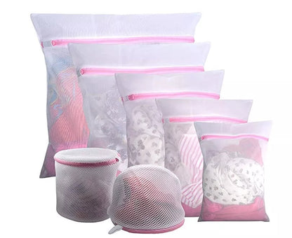 White nylon mesh laundry bag set for delicate garments protection