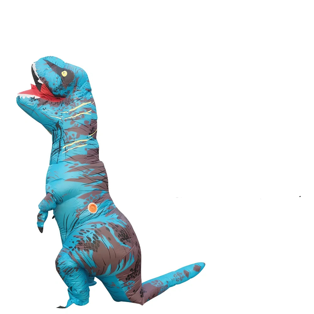 Jurassic World inflatable T-Rex costume standing 2.2m tall with battery fan and complete accessory set
