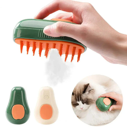 Electric steam brush for cats and dogs, with rounded bristles for gentle grooming and effective hair removal