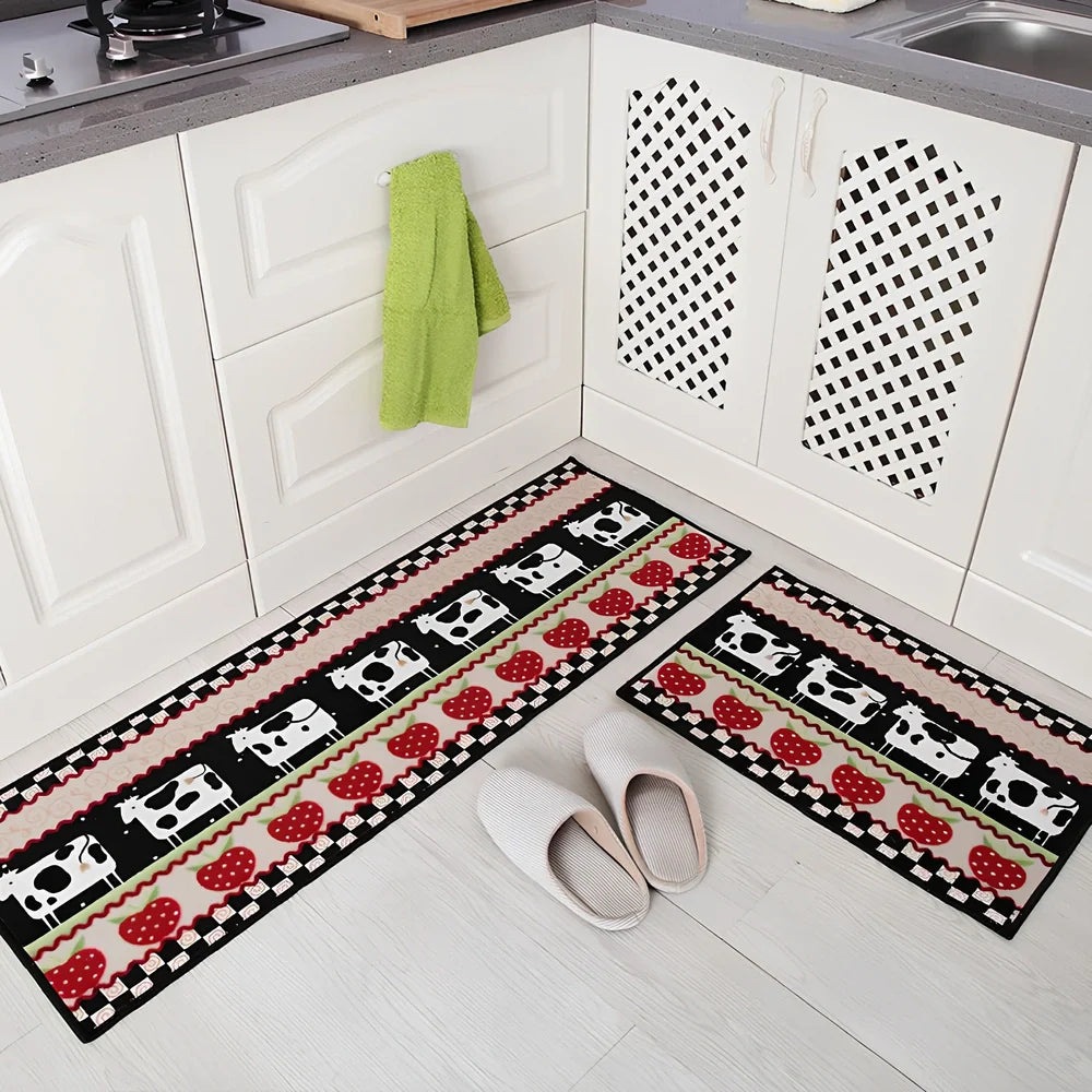 Kitchen non-slip mat with 10mm thickness showing textured surface and water-absorbent sponge lining