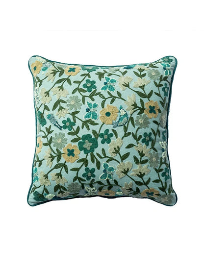 Vintage handmade embroidered throw pillow in jewel 01 tones, cotton cover 30x50cm with intricate stitching details