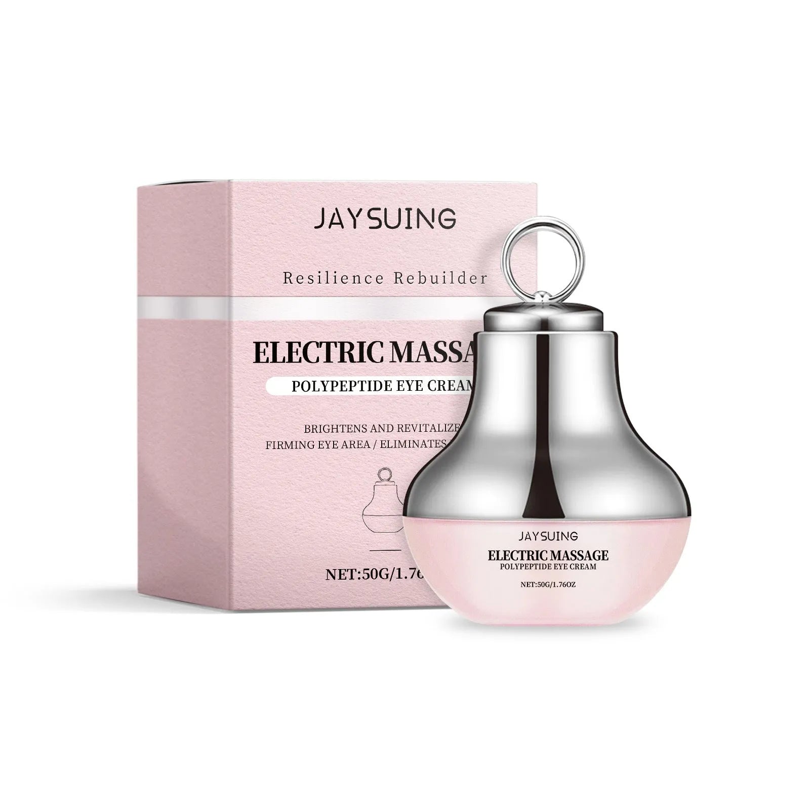 Jar of electric firming eye cream with massage device, 50g, 7.7x11cm.