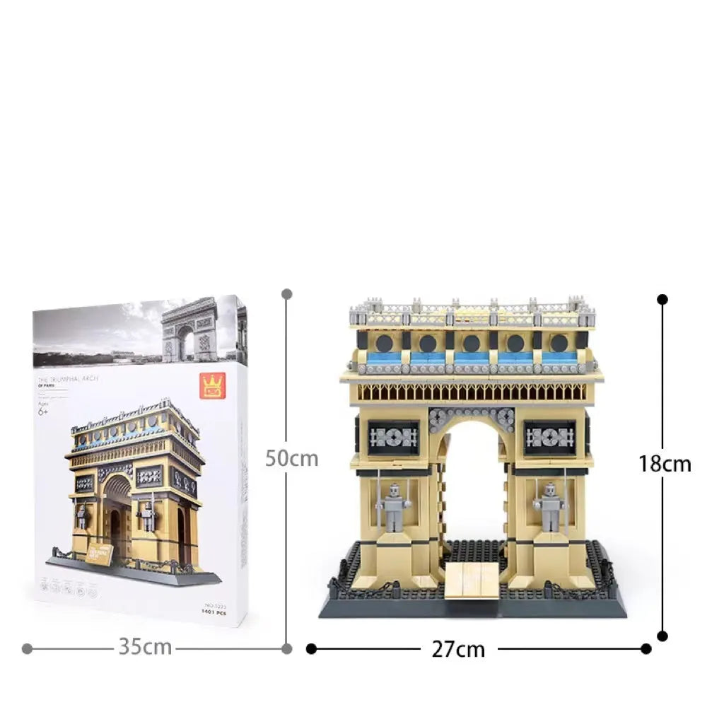 Wange building block set with 800+ ABS plastic pieces for constructing architectural landmark models