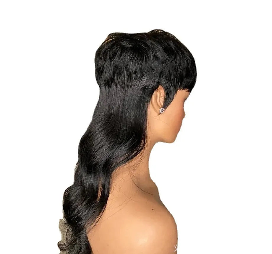 Black Brazilian wig with bangs front shorter than back long synthetic hair T7262 colour