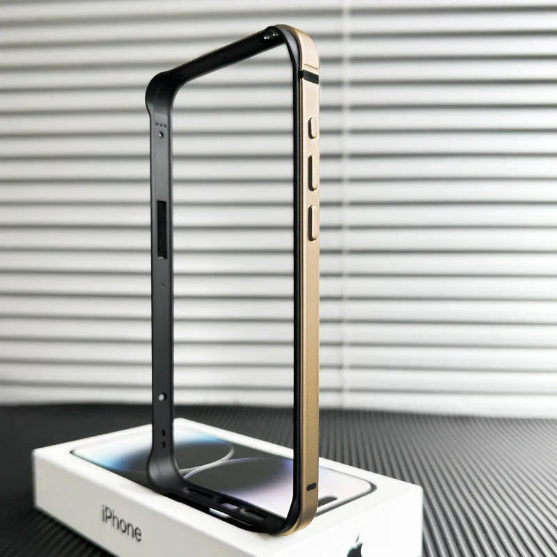 Ultra-thin metal phone case for iPhone 15 Pro Max in Dark Night Purple with shockproof border and oxidised finish.