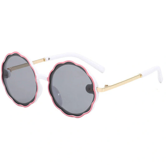 Kids vintage round sunglasses with wave frame design in black grey colour with UV400 protection lenses