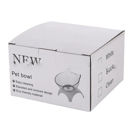 Elevated tilted double pet bowl with transparent design and adjustable stand