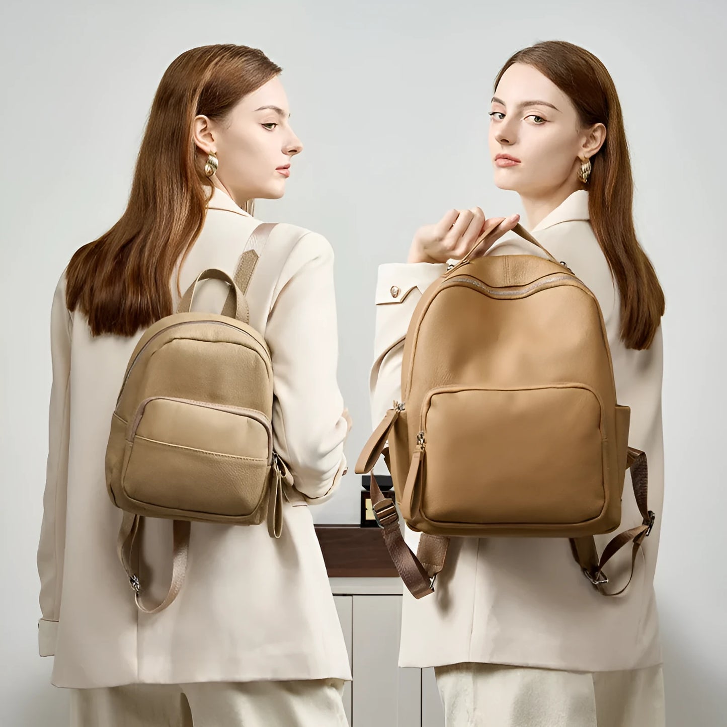 Women's leather backpack in urban simplicity style with organised internal compartments