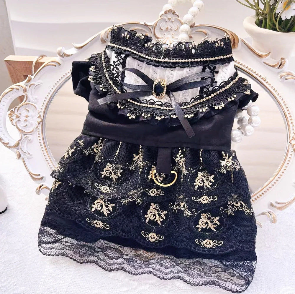 Golden skirt pet clothing for cats and dogs with gothic princess style design