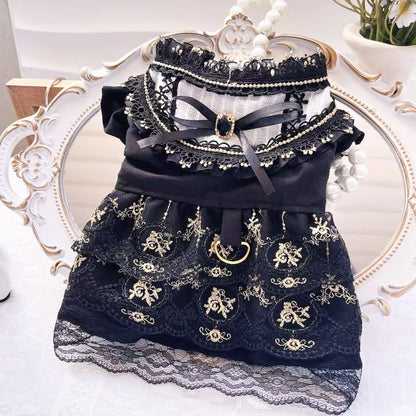 Golden skirt pet clothing for cats and dogs with gothic princess style design