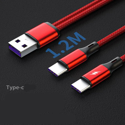 Black braided dual-port Android charging cable with aluminium connectors charging two smartphones simultaneously