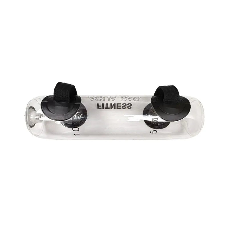 Transparent PVC inflatable water bag dumbbell for adjustable weight training.