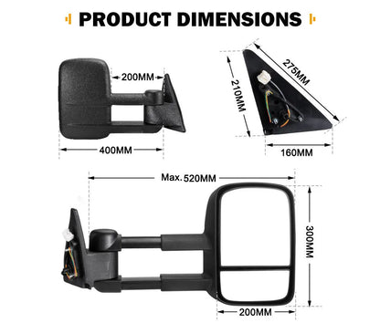 Black foldable rearview mirror trailer kit for Toyota Land Cruiser 100 series vehicles