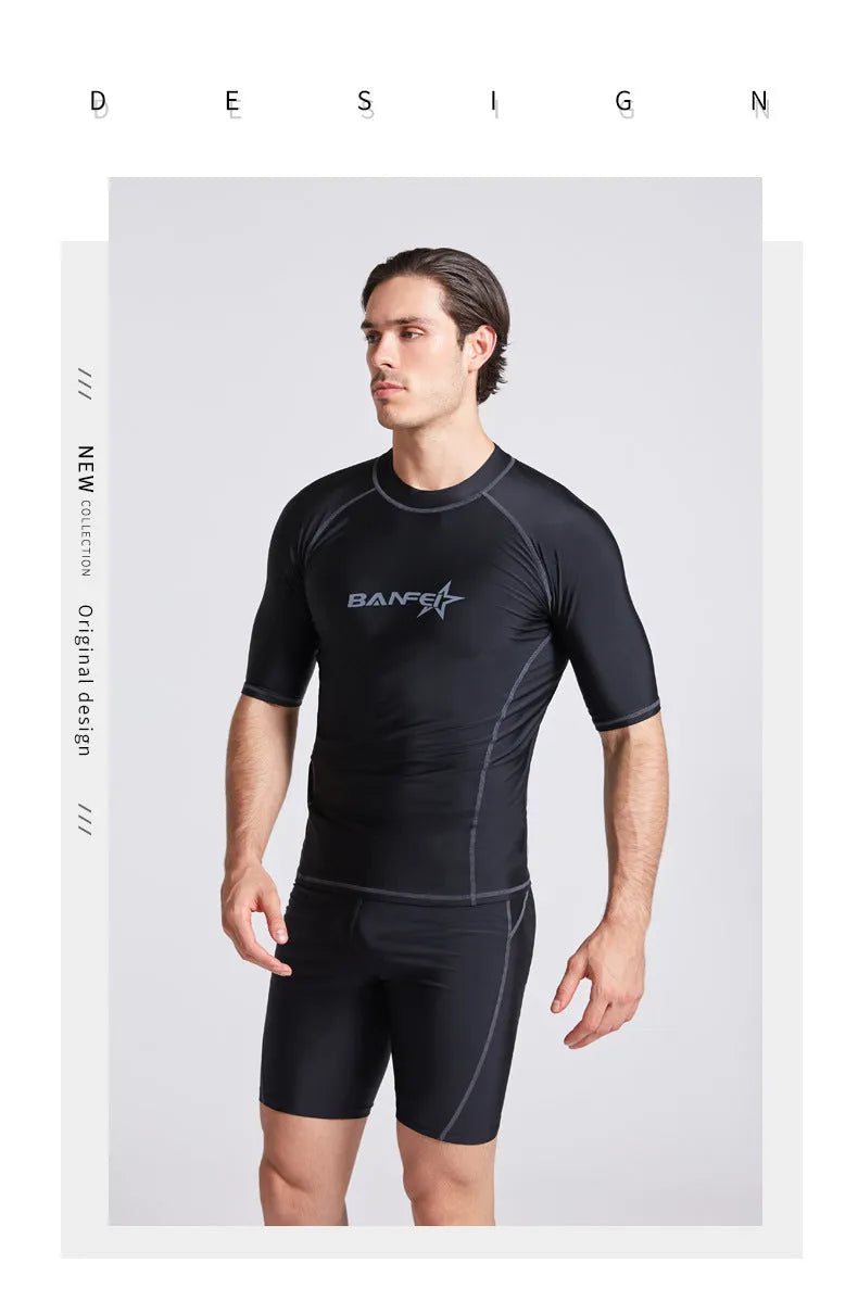 Men's blue quick-drying half sleeve swim top and pants set for swimming and snorkelling