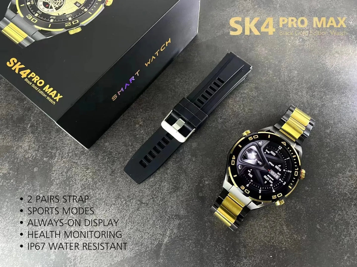 Gold smart sports watch with large screen, Bluetooth calling, heart rate monitoring and wireless charging