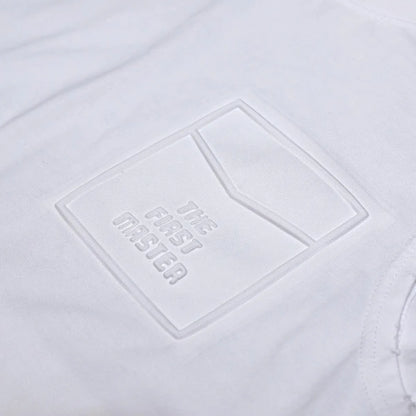 Men's solid colour loose fit cotton sleeveless t-shirt on a hanger, shown in white and black.