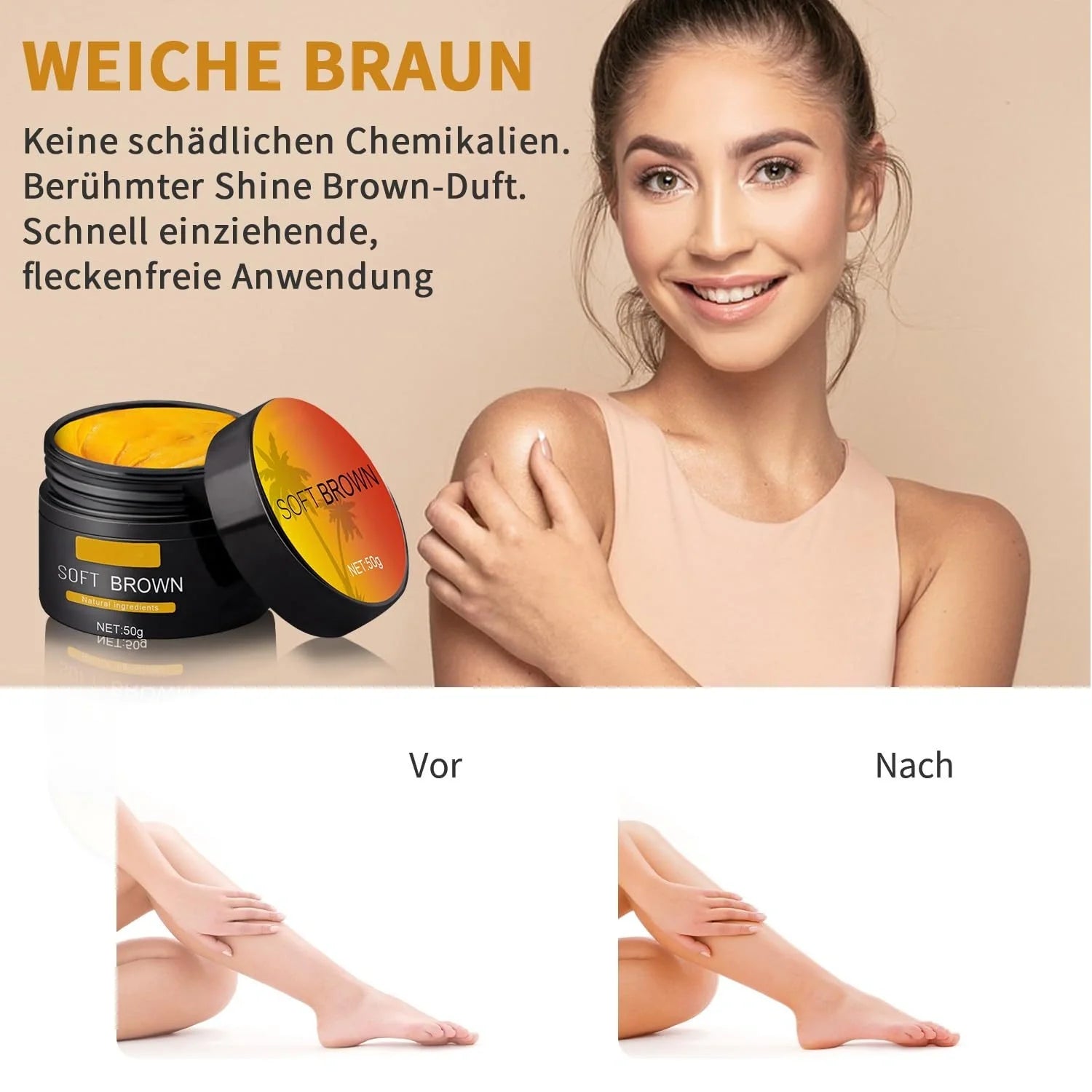 Nourishing suntan cream with nourishing ingredients for an even, radiant skin tone