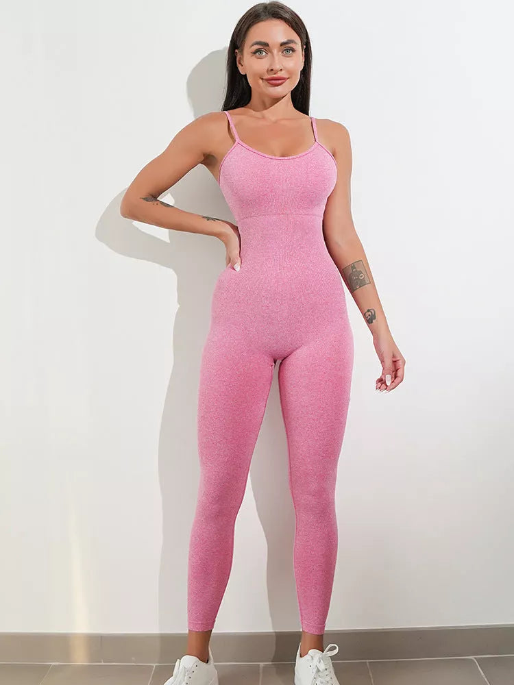 Women's nylon-spandex unitard jumpsuit with adjustable straps and tummy control