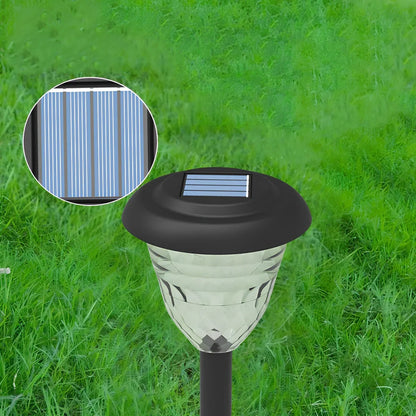 Black solar lawn light with polysilicon panel and IP55 waterproof rating for garden pathways