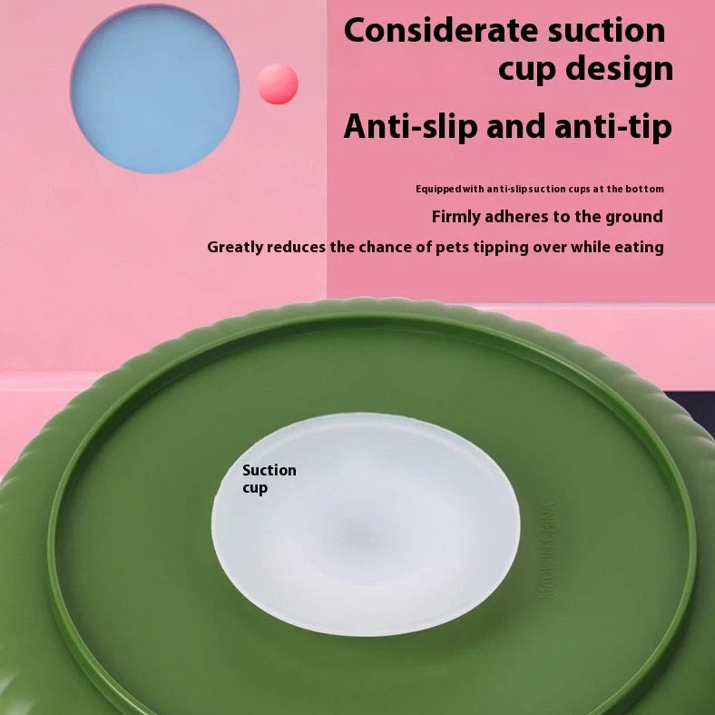 Grey rotating pet food basin with silicone pad showing beard pattern design for slow feeding