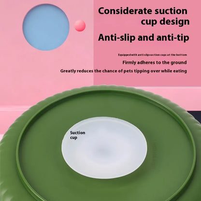 Pet food basin with rotating game board and textured silicone pad in multiple colour options including beige, blue, gray, green, and red