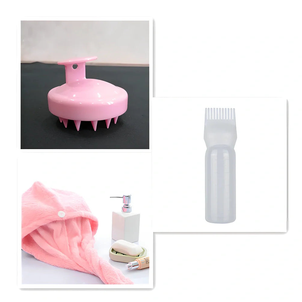 Black silicone shampoo brush with hook design measuring 8x8x7cm for scalp massage during hair washing