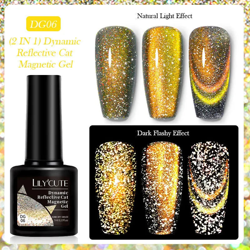Diamond In The Debris Cat Eye Series UV Gel Polish bottles in six colours with glitter and fragments