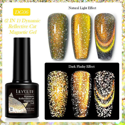 Diamond In The Debris Cat Eye Series UV Gel Polish bottles in six colours with glitter and fragments