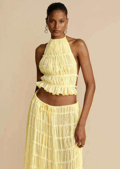 Sleeveless backless crop top and pleated maxi dress set in various colors