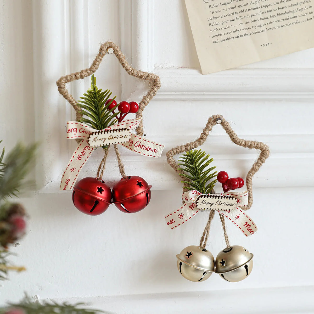 Metal Christmas bell ornament in gold, green, red or silver, single iron hanging decoration