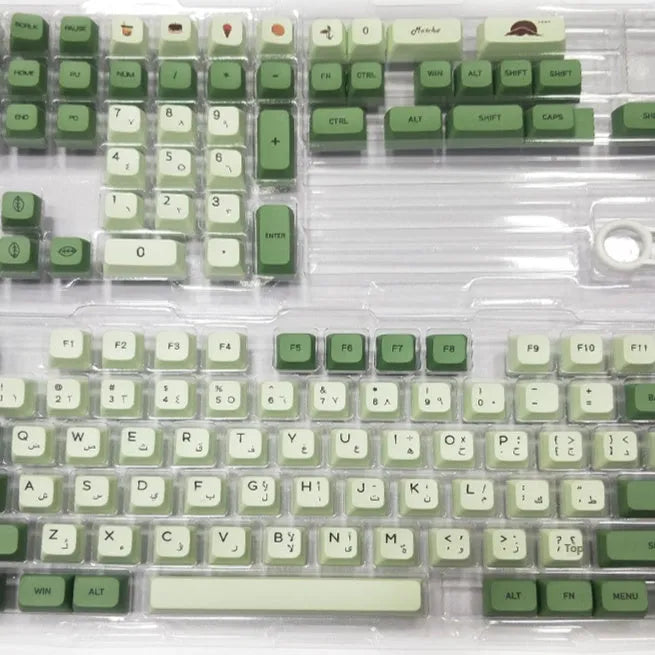 124 PBT keycaps with matcha theme and dye-sublimated legends for mechanical keyboards