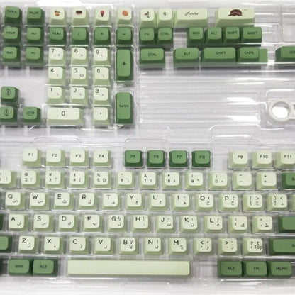 124 PBT keycaps with matcha theme and dye-sublimated legends for mechanical keyboards